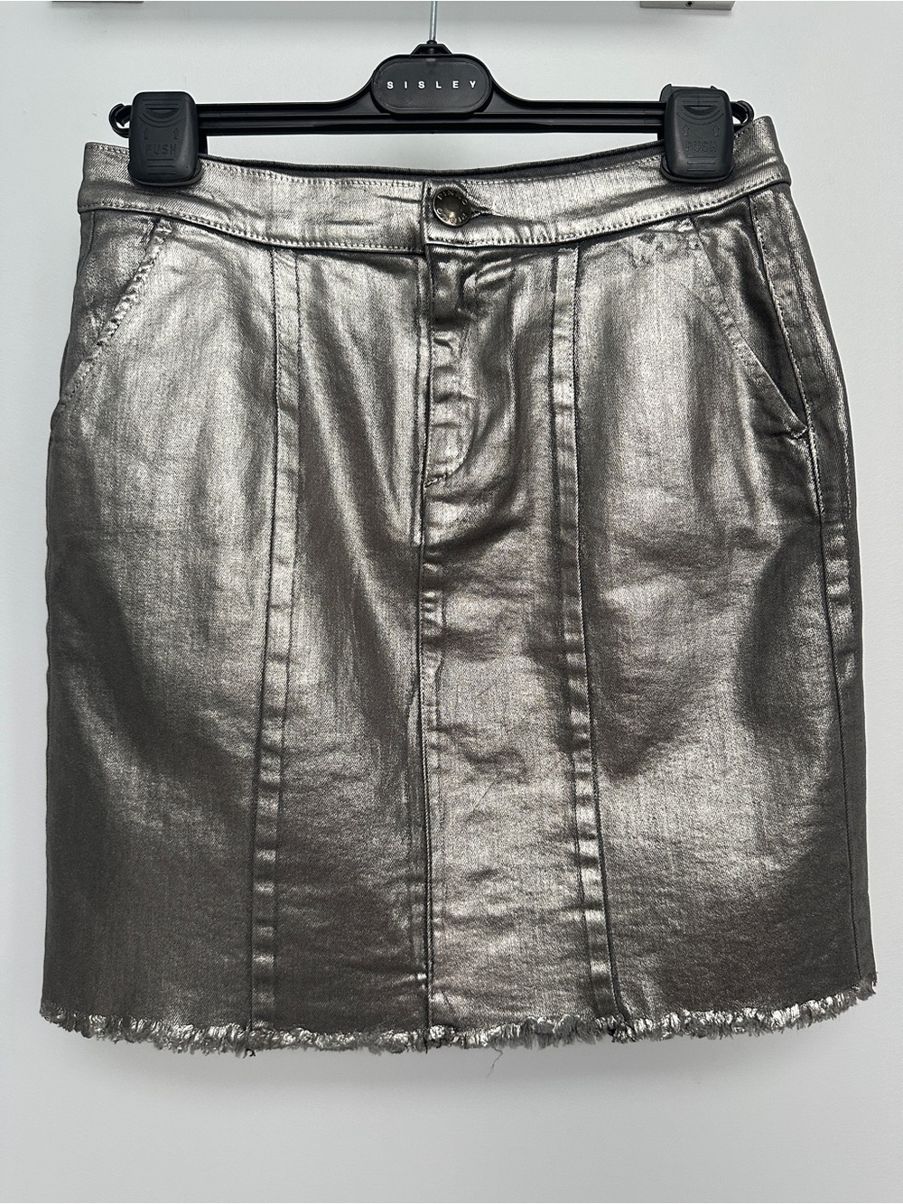 Pinko Metallic Silver Mini Skirt size 26 made in Italy